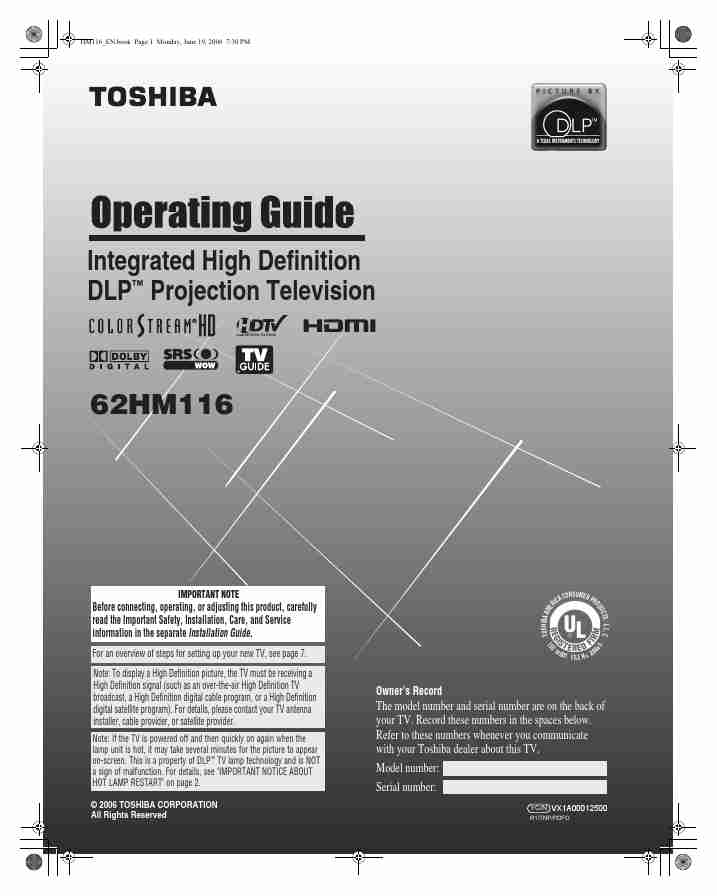 Toshiba Projection Television 62HM116-page_pdf